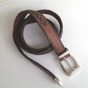 Brighton Leather Belt Brown Silver Metal Mens Size 40